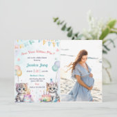 Waterverf Schattigee Kitty Cat Baby shower Party F Kaart (Staand voorkant)