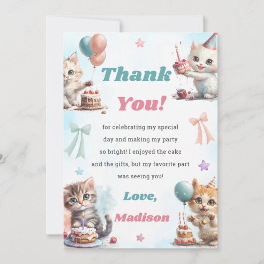 Waterverf Schattigee Kitty Cat Bedankt Card Kaart (Voorkant)