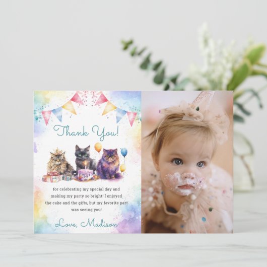 Waterverf Schattigee Kitty Cat Bedankt Card Kaart (Staand voorkant)