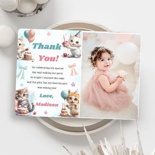 Waterverf Schattigee Kitty Cat Dank u Kaart Foto