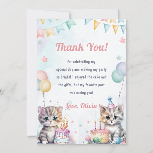 Waterverf Schattigee Kitty Cat Verjaardag Bedankt  Kaart (Voorkant)