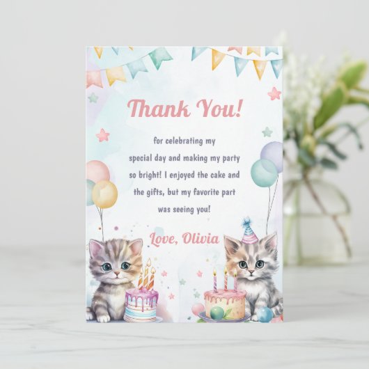 Waterverf Schattigee Kitty Cat Verjaardag Bedankt  Kaart (Staand voorkant)