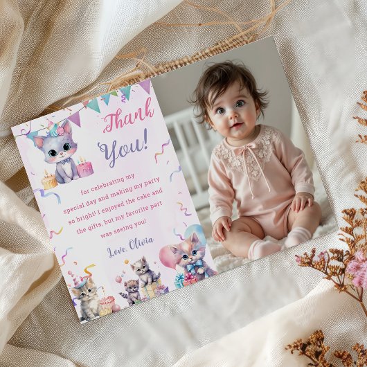 Waterverf Schattigee Kitty Cat Verjaardag Bedankt  Kaart