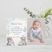 Waterverf Schattigee Kitty Cat Verjaardag Bedankt Kaart (Staand voorkant)