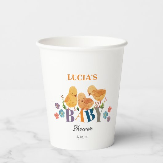 Waterverf Schattigee kleine kip familie Baby showe Papieren Bekers (Achterkant)