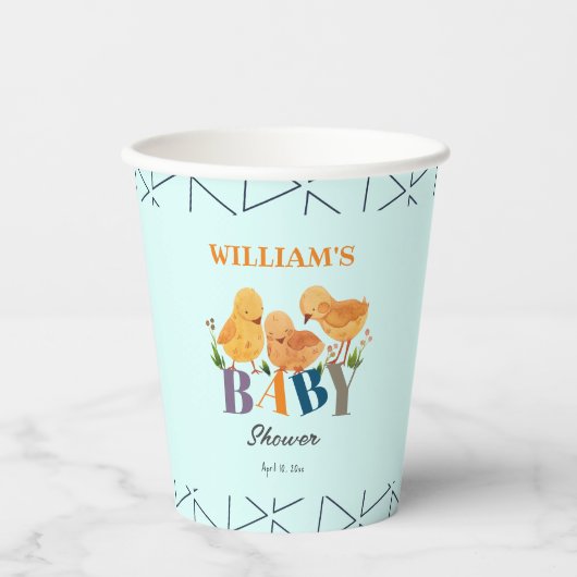 Waterverf Schattigee kleine kip familie Baby showe Papieren Bekers (Voorkant)