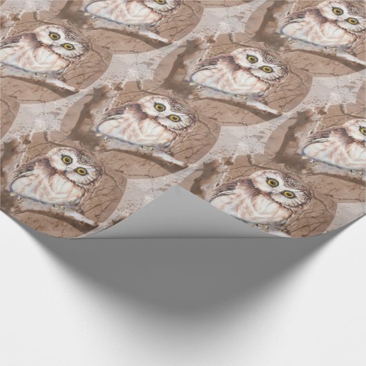 Waterverf Schattigee Kleine Uil in Tree Bird Desig Cadeaupapier (Hoek)