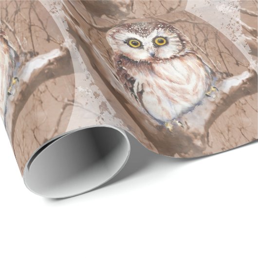 Waterverf Schattigee Kleine Uil in Tree Bird Desig Cadeaupapier (Rol Hoek)