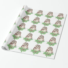 Waterverf Schattigee Kleine Uil Vogel Natuur Art Cadeaupapier
