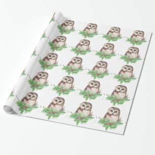 Waterverf Schattigee Kleine Uil Vogel Natuur Art Cadeaupapier