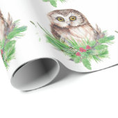Waterverf Schattigee Kleine Uil Vogel Natuur Art Cadeaupapier (Rol Hoek)