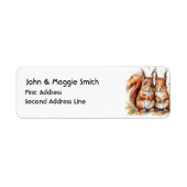 Waterverf Schattigee Knuffel Eekhoorn Paar Dier Etiket (Voorkant)