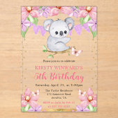 Waterverf Schattigee Koala & Tropical Flowers Verj Acryl Uitnodigingen (Voorkant)