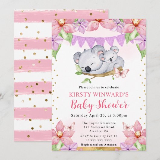 Waterverf Schattigee Koala's & Flowers Baby shower Kaart (Voorkant / Achterkant)