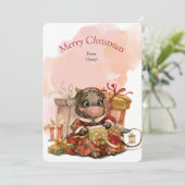 Waterverf Schattigee Koe Kerstmis Kaart (Staand voorkant)