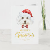 Waterverf Schattigee Maltezer Kerstman Vrolijk Ker Folie Feestdagenkaart (Voorkant)