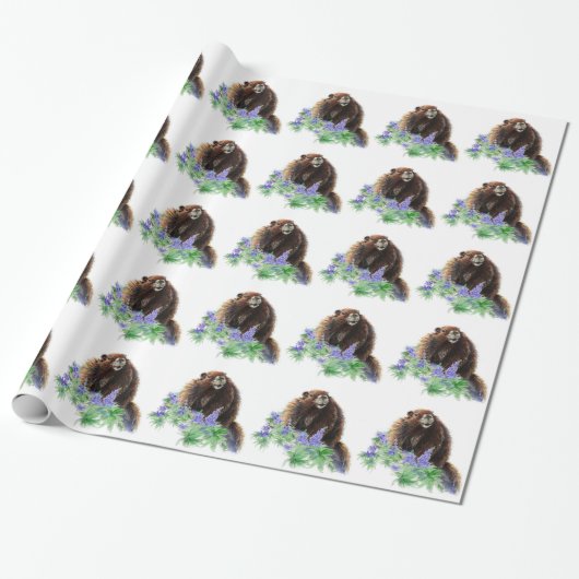 Waterverf Schattigee Marmot Animal Natuur Art Cadeaupapier (Uitgerold)