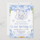 Waterverf Schattigee olifant en blauwe Rozen Kaart (Voorkant)