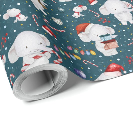 Waterverf Schattigee Olifant Feestelijke Kerst Cadeaupapier (Rol Hoek)