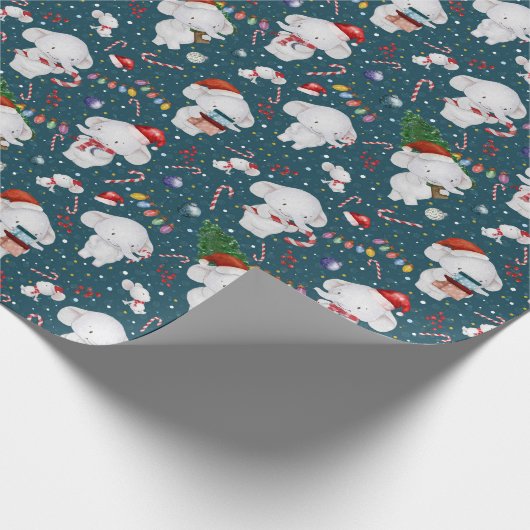 Waterverf Schattigee Olifant Feestelijke Kerst Cadeaupapier (Hoek)