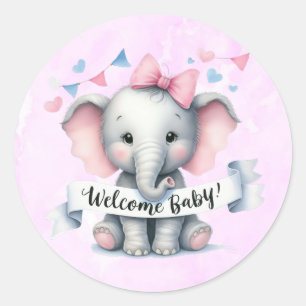 Waterverf Schattigee Olifant Welkom Baby Ronde Sticker