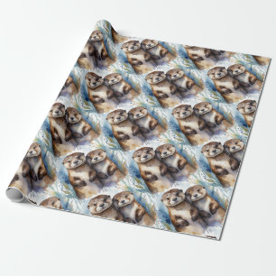 Waterverf Schattigee Otters Animal Wildlife Natuur Cadeaupapier