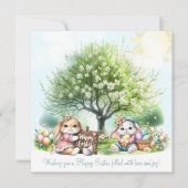 Waterverf Schattigee paashaas en vlinders Feestdagenkaart (Voorkant)