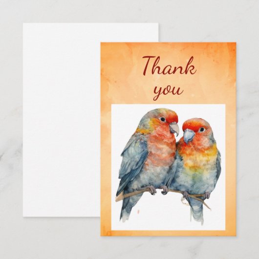 Waterverf Schattigee papegaai vogelpaar kunst Bedankkaart (Voorkant / Achterkant)