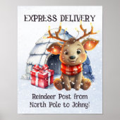 Waterverf Schattigee pastel rendier Kinder kerst Poster (Voorkant)