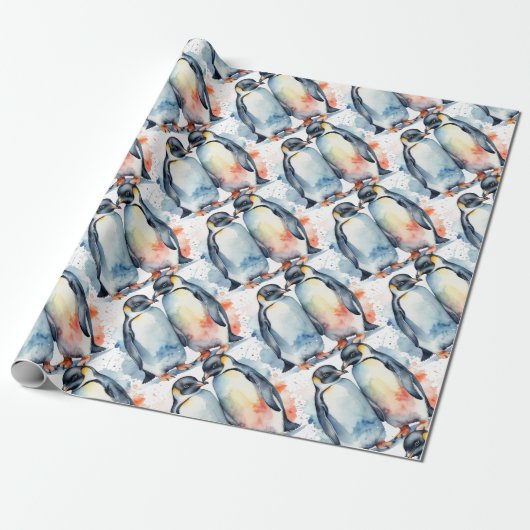 Waterverf Schattigee Penguin Animal Wildlife Natuu Cadeaupapier (Uitgerold)