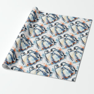 Waterverf Schattigee Penguin Animal Wildlife Natuu Cadeaupapier