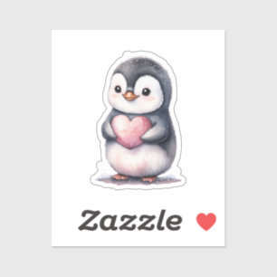 Waterverf Schattigee pinguïn roze hart Sticker