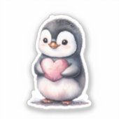Waterverf Schattigee pinguïn roze hart Sticker (Voorkant)