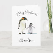 Waterverf Schattigee Pinguïn Vrolijk Kerstfeest Ki Feestdagen Kaart (Voorkant)