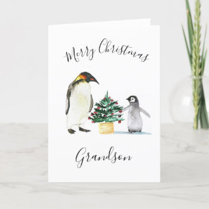 Waterverf Schattigee Pinguïn Vrolijk Kerstfeest Ki Feestdagen Kaart