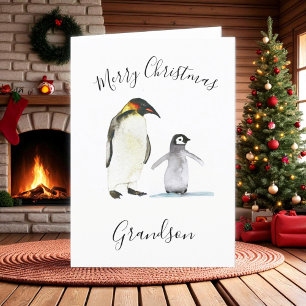 Waterverf Schattigee Pinguïn Vrolijk Kerstfeest Ki Feestdagen Kaart