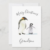 Waterverf Schattigee Pinguïn Vrolijk Kerstfeest Ki Feestdagenkaart (Voorkant)