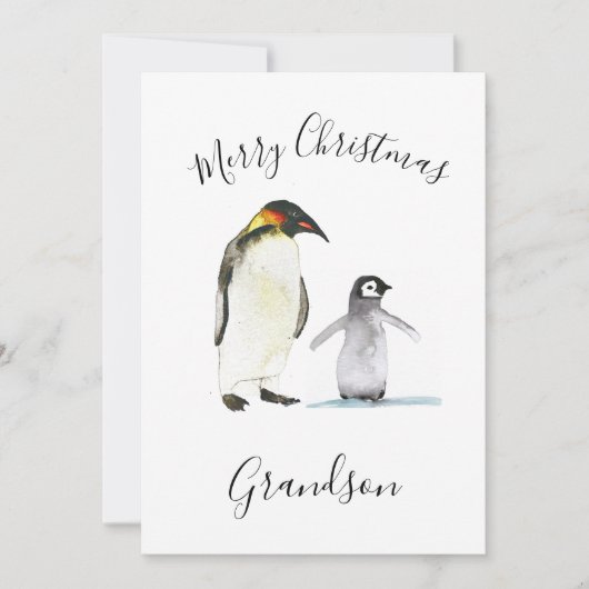 Waterverf Schattigee Pinguïn Vrolijk Kerstfeest Ki Feestdagenkaart (Voorkant)