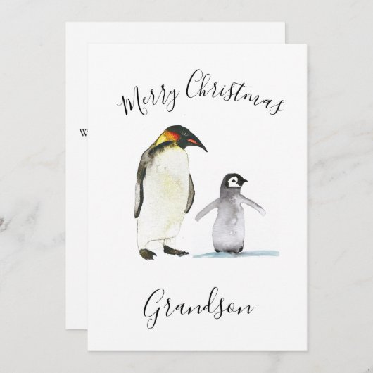 Waterverf Schattigee Pinguïn Vrolijk Kerstfeest Ki Feestdagenkaart (Voorkant / Achterkant)