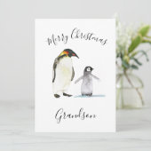 Waterverf Schattigee Pinguïn Vrolijk Kerstfeest Ki Feestdagenkaart (Staand voorkant)