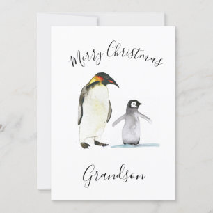 Waterverf Schattigee Pinguïn Vrolijk Kerstfeest Ki Feestdagenkaart