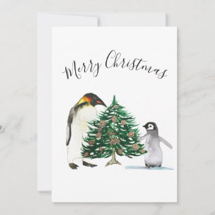 Waterverf Schattigee Pinguïn Vrolijk Kerstfeest Ki Kaart