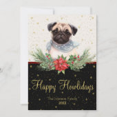 Waterverf Schattigee Pug Dog Happy Howholidays Feestdagenkaart (Voorkant)
