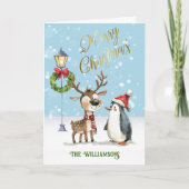 Waterverf Schattigee rendier kerstboom Kaart (Voorkant)