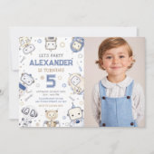 Waterverf Schattigee Robot Kids Verjaardagsfeest F Kaart (Voorkant)