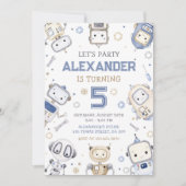 Waterverf Schattigee Robot Kids Verjaardagsfeest Kaart (Voorkant)