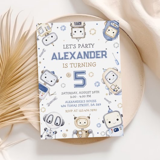 Waterverf Schattigee Robot Kids Verjaardagsfeest Kaart