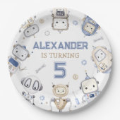 Waterverf Schattigee Robot Kids Verjaardagsfeest Papieren Bordje (Voorkant)