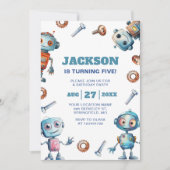 Waterverf Schattigee Robot Kids Verjaardagsuitnodi Kaart (Voorkant)