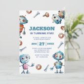 Waterverf Schattigee Robot Kids Verjaardagsuitnodi Kaart (Staand voorkant)